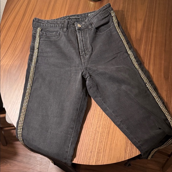 Guess Charcoal Jeans with Rhinestone Accents- a few rhinestones missing - Picture 7 of 8